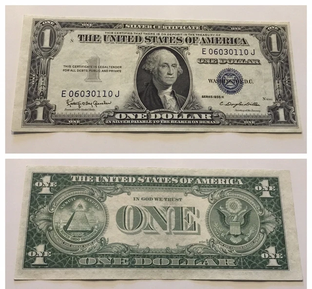 Vintage $1 1935-H Silver Certificate One Dollar Bill $1 Washington Blue Seal Vnc