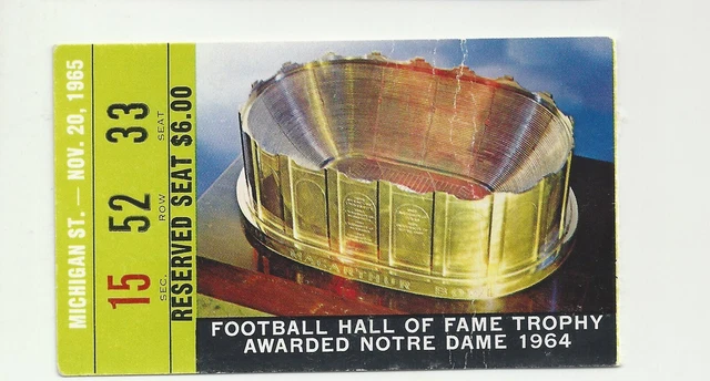 1965 Michigan State MSU vs Notre Dame football ticket stub National Champions