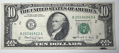 1990 $ 10 Ten Dollar Bill Federal Reserve Note  New York Vintage Old Currency