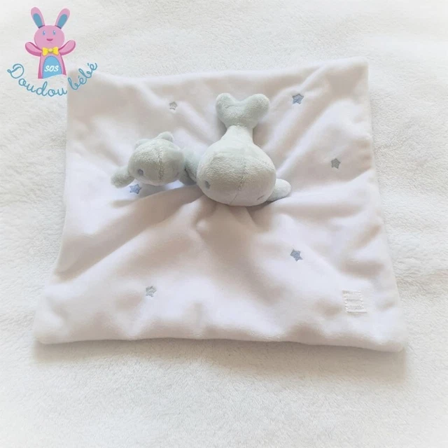 Doudou plat Baleine et bébé blanc bleu étoiles SERGENT MAJOR (2 dispos)