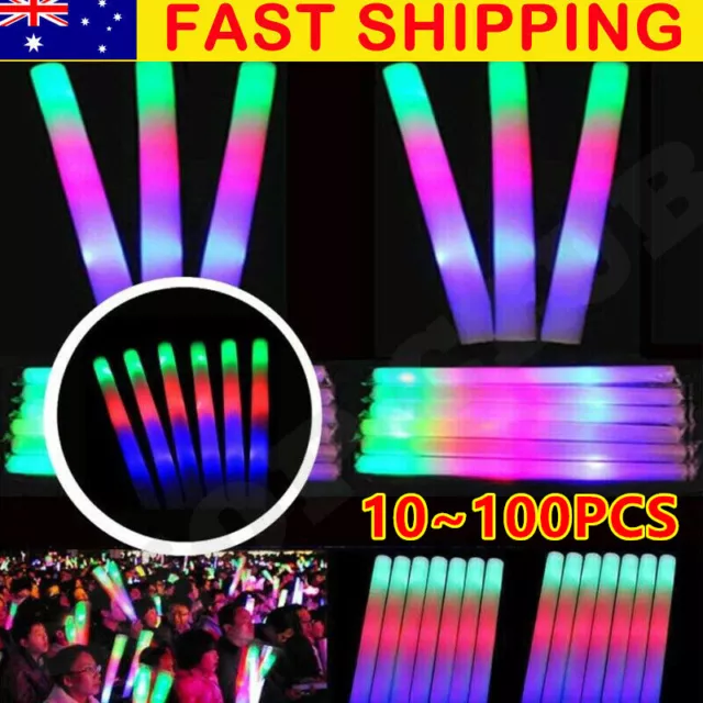 100Pcs LED Foam Sticks RGB Thunder Wand Glow Sticks Party Flashing Light UP Rave