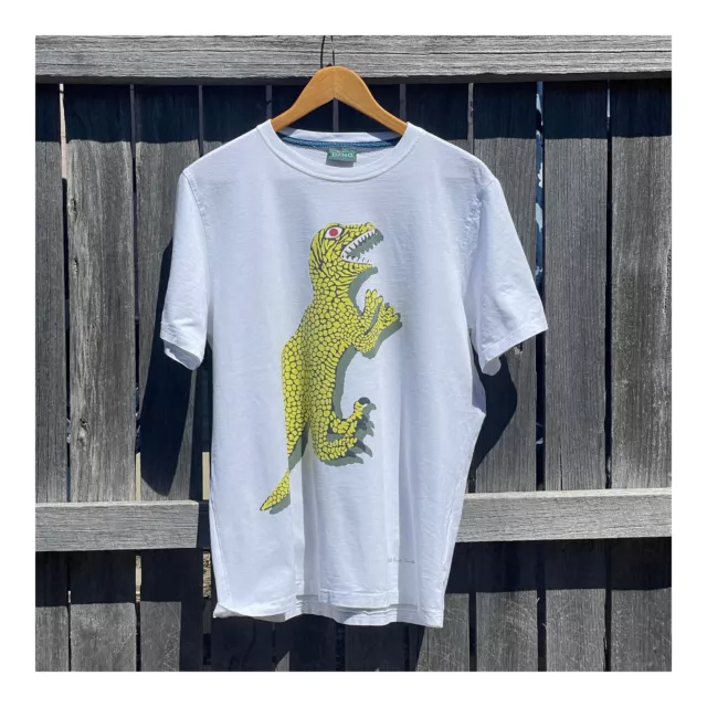 Paul Smith 'Dino' Yellow Dinosaur White T-Shirt Mens Size L - T-Rex/OOP 🐙