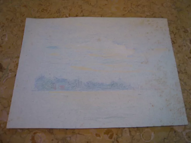 Vtg Antique Début 20th Siècle E Un Trego Charbon Dessin De Paysage