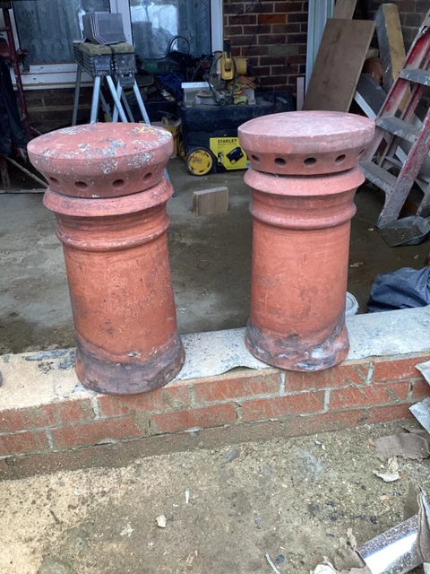 View of VINTAGE TERRACOTTA CLAY flue vent cap chimney cowl, set of 2 £120.00 ...