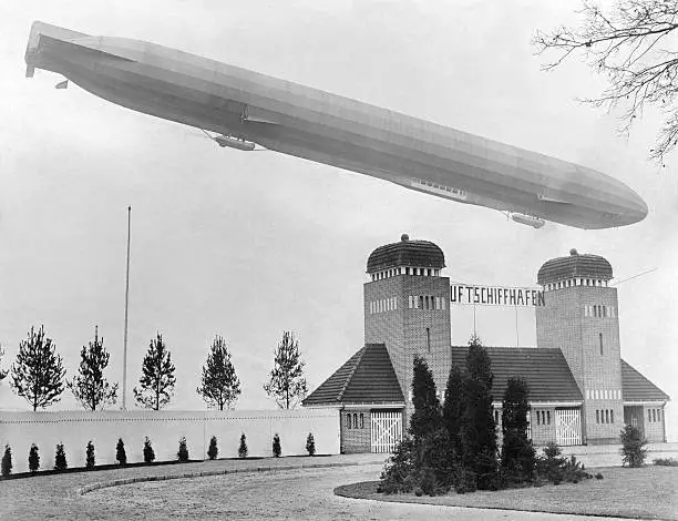 Zeppelin Airship Hansa Arriving At Potsdam Airport Aviation History Old Photo
