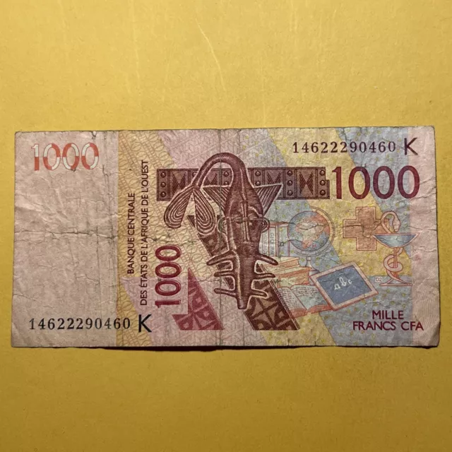 West Africa CFA 1000 Francs Circulated Paper Money -2014 Issue- K Senegal