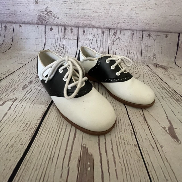 Smartfit White/Black Saddle Oxfords Uniform Dance 50's Party Shoes Size  1