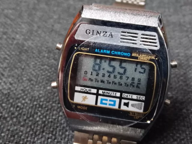 BRANDNEU Ginza 1980er Jahre Retro Quarz Alarm Chrono LCD Bildschirm Digitaluhr 2