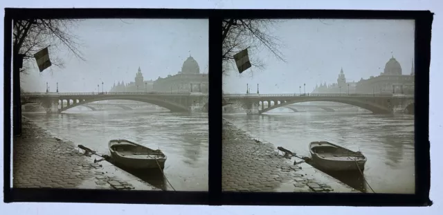 Bords Seine Les Quais De Paris 1930 Plaque Verre 6X13 Prise Vue Stereoscopique