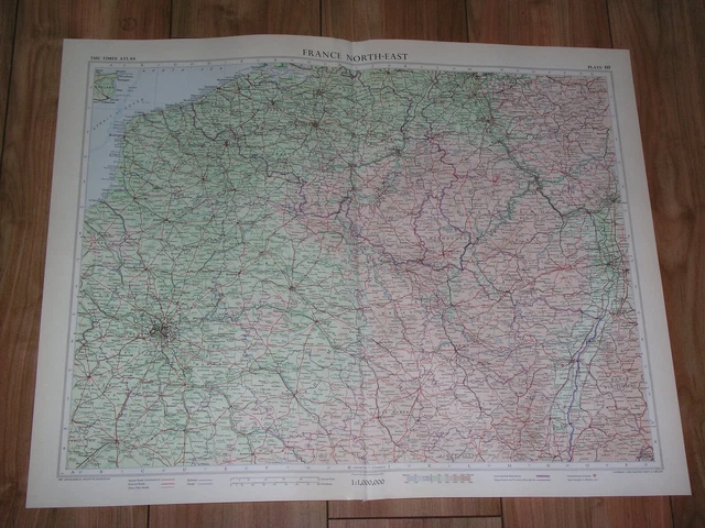 1955 VINTAGE MAP Of Northern France Paris/ Belgium / Scale 1:1,000,000 ...