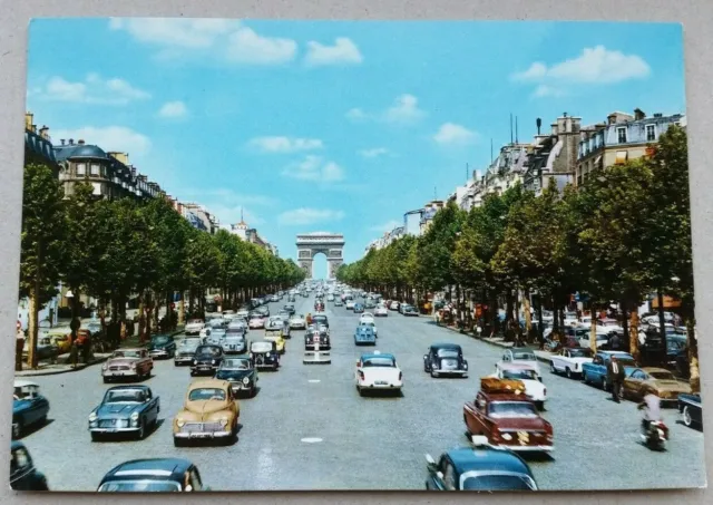 PARIS Champs Elysees Avenue & Triumph Arch Vintage Postcard (Lyna)