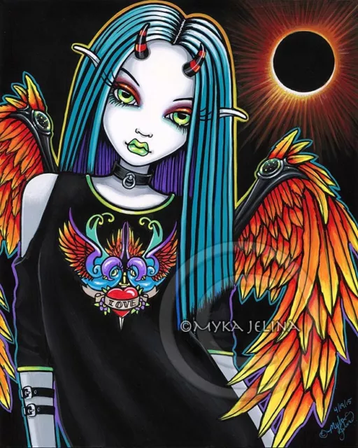 Myka Jelina Art Eclipse Rainbow Angel Signed Print Gothic Horned Fairy