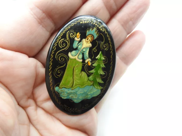 Beautiful Hand Painted Black Blue Green Enamel Lady Tree Brooch Vintage