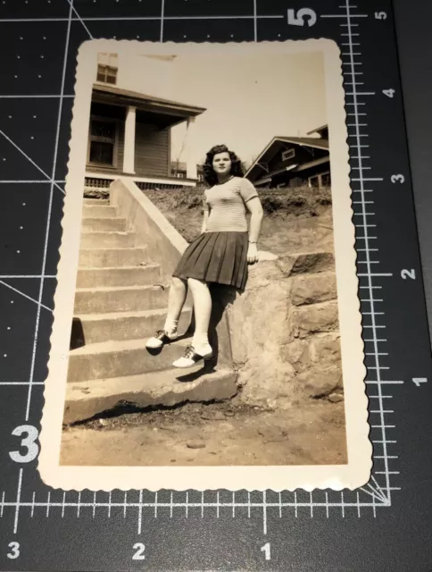 Busty Woman w/ SADDLE SHOES Legs 1940s Vintage Snapshot PHOTO