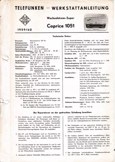 Service Manual-Anleitung für Telefunken Caprice 1051