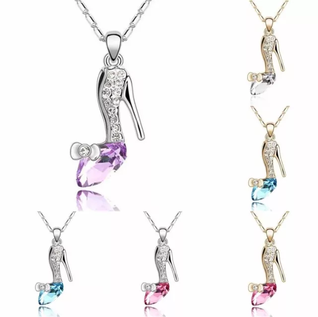 New Fashion Womens Crystal High heel shoe Charm Pendant Chain Necklace Jewelry