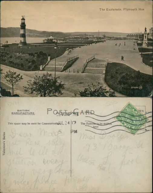 Plymouth Hoe Esplanade 07094 Valentines GB 1917 Cancel