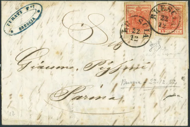 Antichi Stati - Lombardo Veneto - 22/12/1852 - Lettera da Brescia per Parma affr