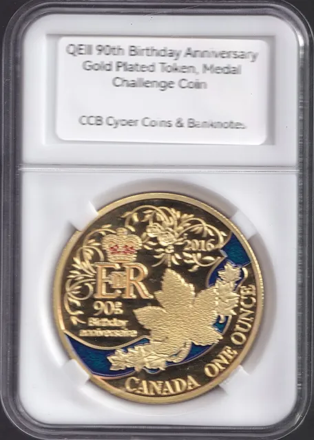 Canada QEII 90th Birthday Anniversary Gold Plated Token/Medal Challenge Coin
