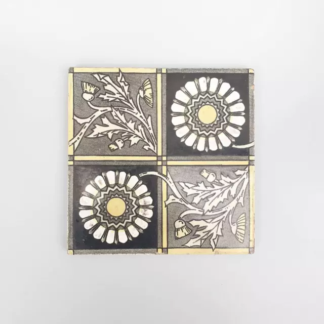 Antique Victorian tile Flowers foliage design aesthetic movement