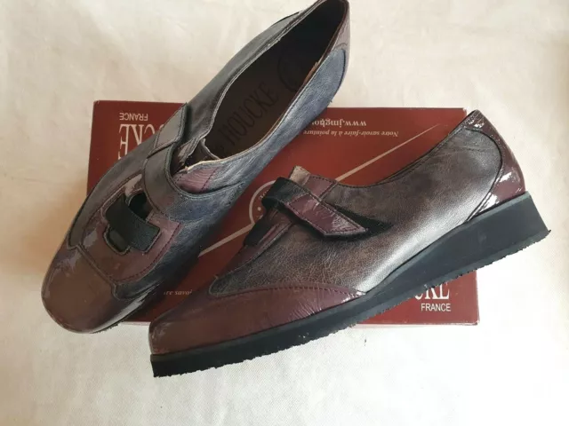 Chaussures en cuir verni gris/oxyde neuves Jmg Houcke modèle Piau taille 40 (pa)