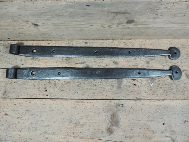 Reclaimed Victorian Wrought Iron Strap Hinges From Ledged Door (FPC399)