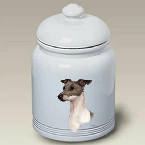 Blue and White Italian Greyhound Ceramic Treat Jar TB 34983