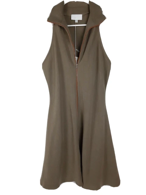 Vintage 1980s Gene Ewing Sleeveless Short Tan Beige Zipper Dress Womens Small