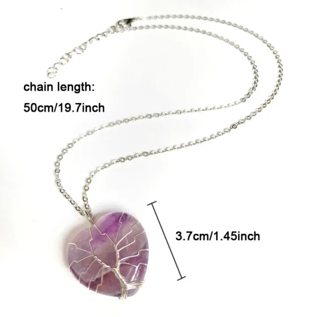 Amethyst Gem stone Tree of life Necklace Heart Chakra Reiki Healing Amulet 2