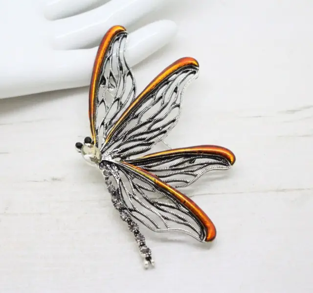 Beautiful Vintage Art Nouveau Style Enamel Butterfly Silver BROOCH Pin Jewellery