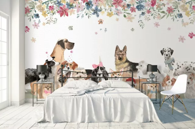 3D Dog Floral Wallpaper Wall Mural Removable Self-adhesive Sticker294