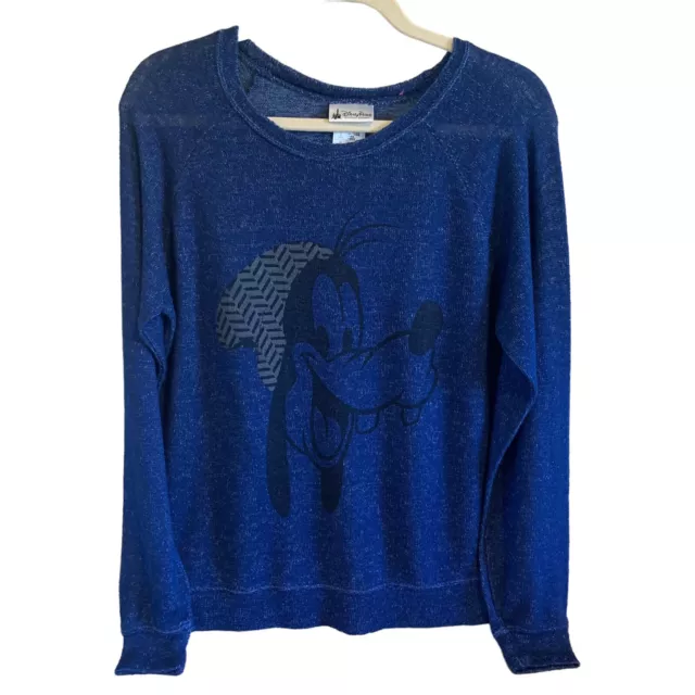 Disney Parks Goofy Sweatshirt Lightweight L/S Top Blue Sz Meduim Round Neck
