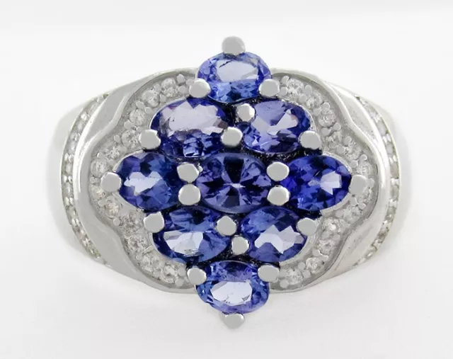 GENUINE 1.90 Cts TANZANITE & WHITE SAPPHIRE RING .925 Silver - NEW WITH TAG