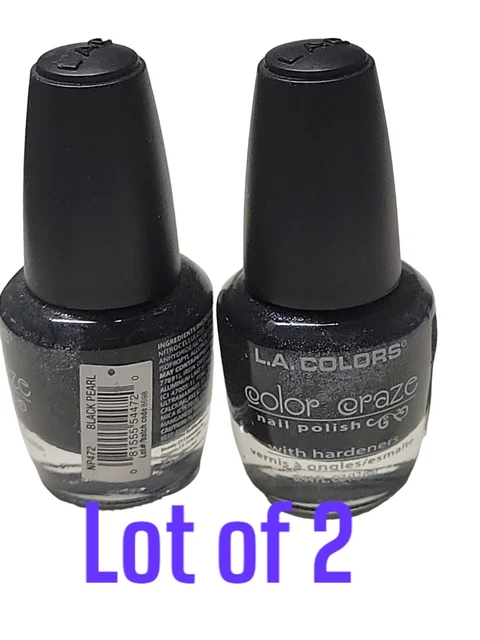 LA COLORS Nail Polish Set 2pk Black Shimmer BLACK PEARL #472 (LOT OF 2) NEW