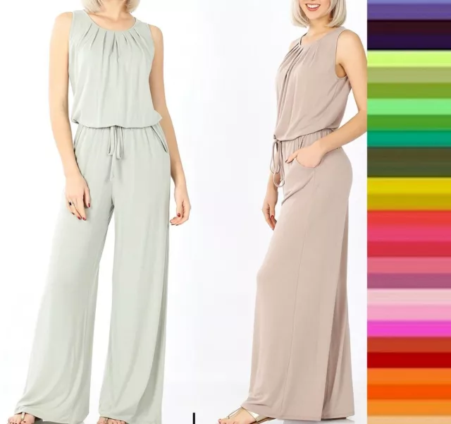 Senza Maniche a Pieghe Top Tuta Elastico Vita Tasche one piece Lungo Pants Set