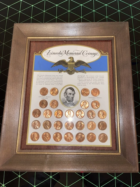 Framed Lincoln Memorial Coinage 1 One Cent Penny Collection Set 1958-1971 1959