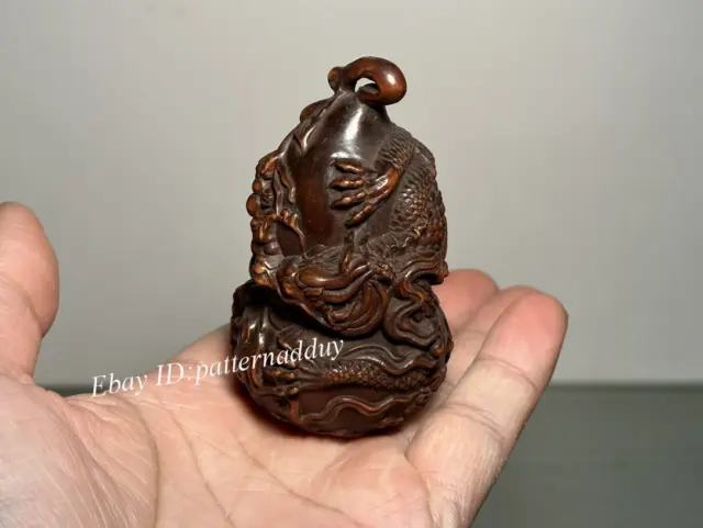 Old Collection Antique Wooden Carved Dragon Gourd Pendant Ornaments