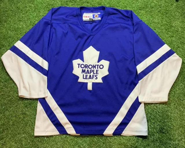 Vtg CCM Toronto Maple Leafs Mens Medium NHL Hockey Jersey Embroidered Blue
