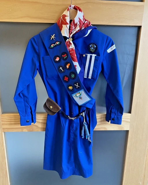 CANADIAN GIRL GUIDE Scout UNIFORM Dress Sash Scarf Badges Belt Vintage
