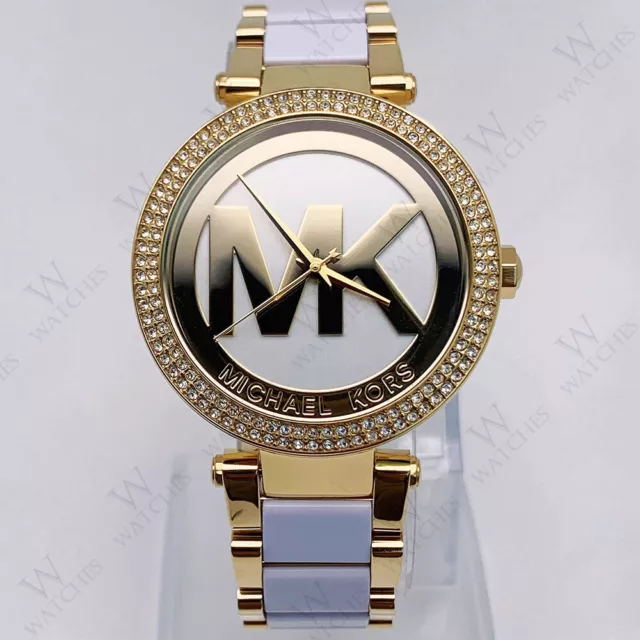 New Michael Kors MK6313 39mm Women's Parker Two-Tone Stainless MK Logo Watch