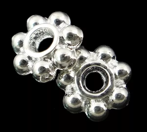🎀 SALE 🎀 100 Silver Daisy Flower 6mm Spacer Beads For Jewellery Making