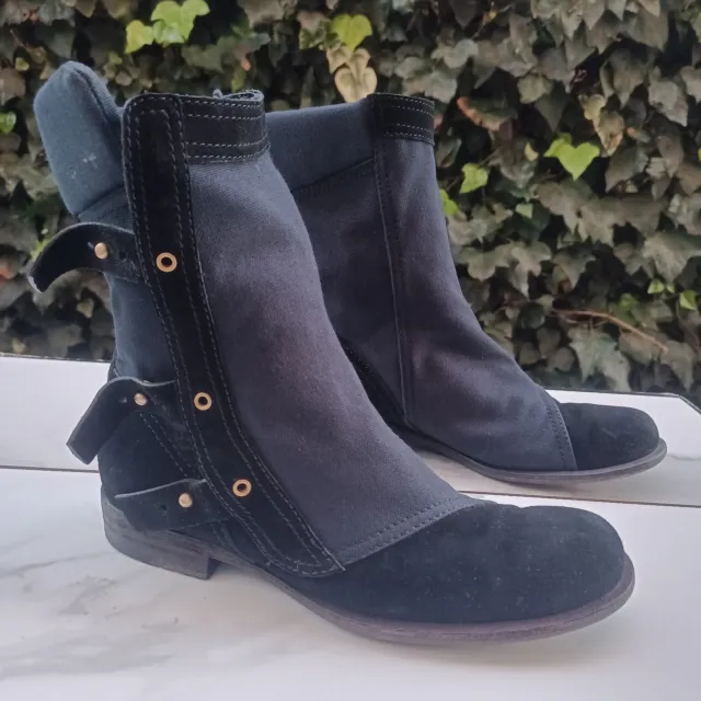 Giuseppe Zanotti x Thakoon BOHO Suede /Canvas Zip Up Boots Womens Size 37.5 Blue