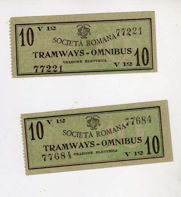 Societa' Romana -Tramwais Omnibus-Due Biglietti 10 Cent.-Inizi'900