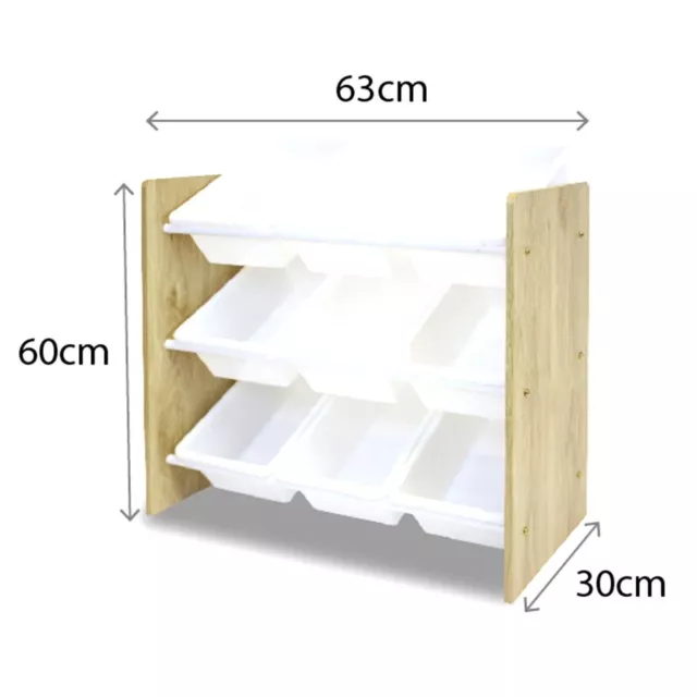 Kids Small 9 Tub Storage Removable storage Tubs Toys Books Oak Look and White-AU