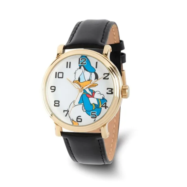 Disney Donald Duck Men's Gold Vintage Alloy Black Leather Watch