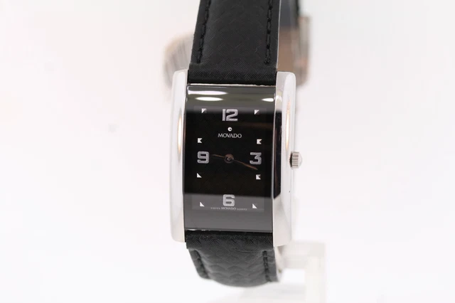 Donna Movado 0604440 La Nouvelle Cinturino IN Pelle Quadrante Nero Acciaio Inox