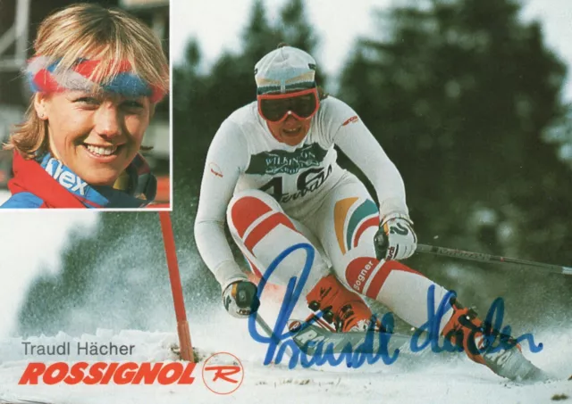 Traudl Hächer (Ski Alpin, Bronze WM 1980), sign. AK