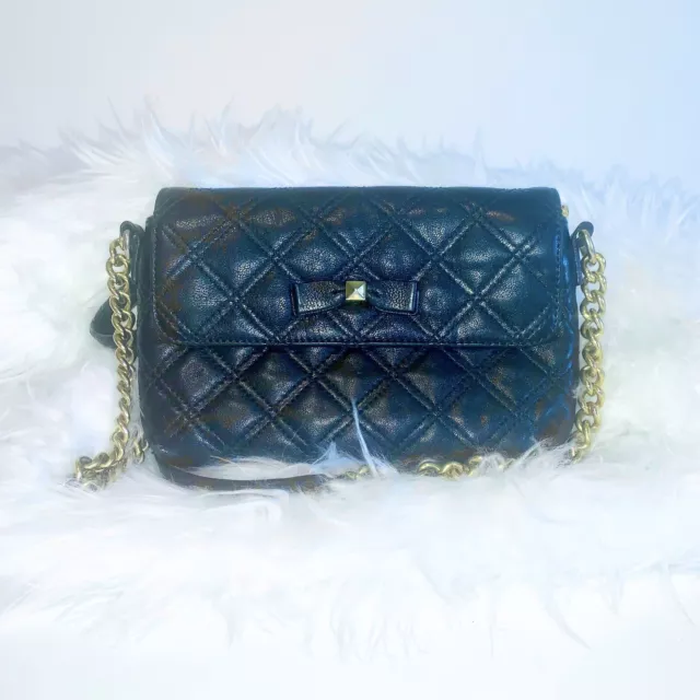MARC JACOBS Authentic Quilted Leather Flap Brass Bow Crossbody Bag Black Gold MARC JACOBS Authentic Quilted Leather Flap Brass Bow Crossbody Bag Black Gold