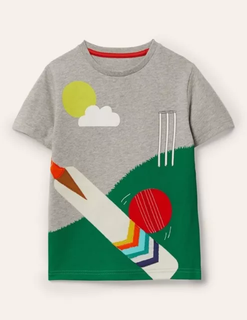 Mini Boden Kid's Sporty Appliqué T-Shirt In Grey -Slightly Imperfect