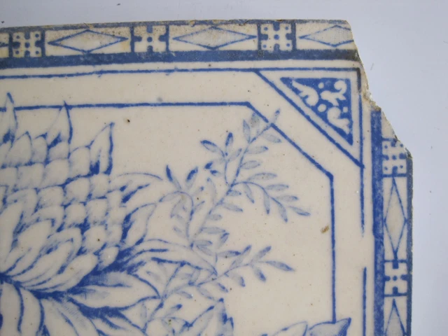 Antique Victorian 6" Blue & White Floral Tile - Mansfield Bros C1895 2